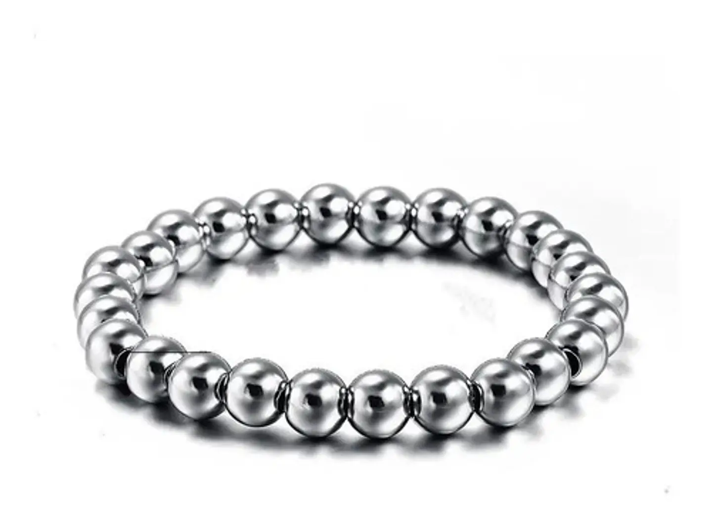 Pulsera Elastico Cuentas Acero Inoxidable Color Plata Hombre 1