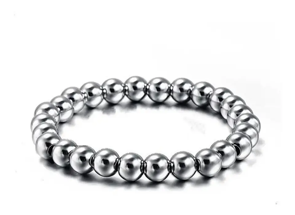 Pulsera Elastico Cuentas Acero Inoxidable Color Plata Hombre 1
