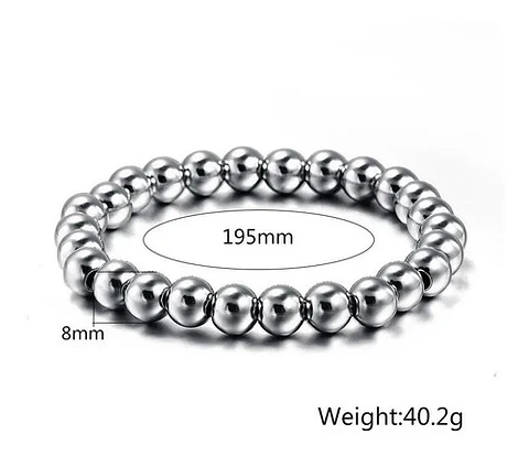 Pulsera Elastico Cuentas Acero Inoxidable Color Plata Hombre