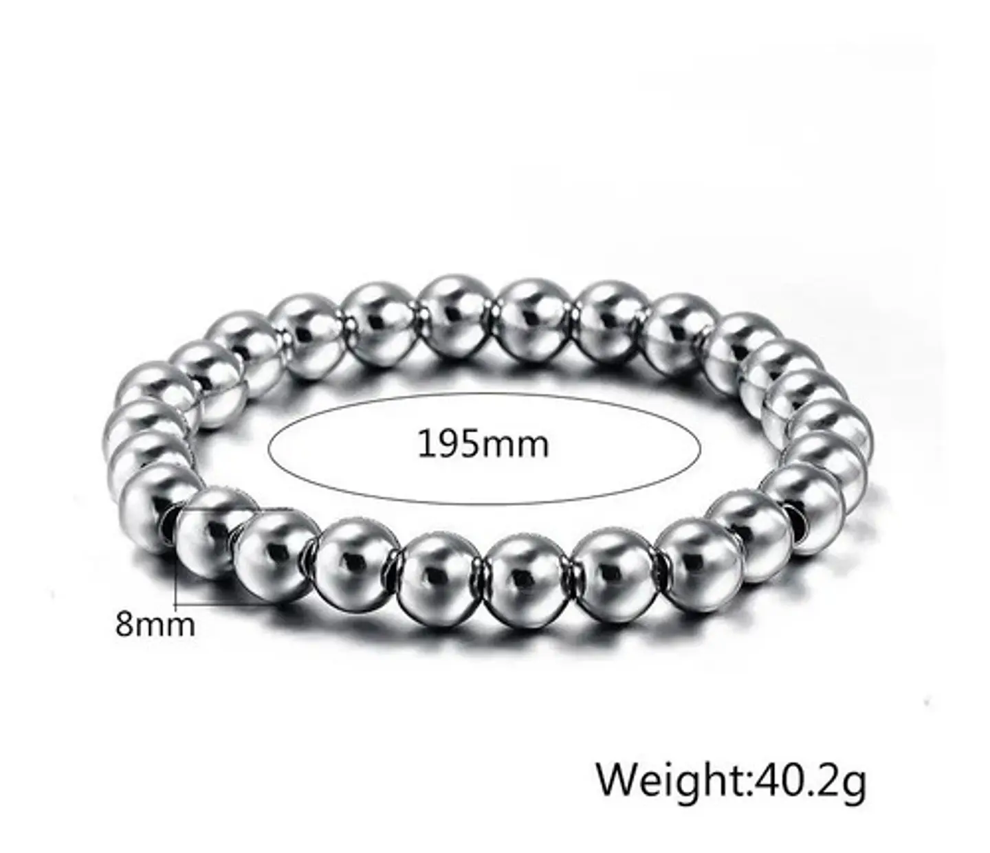 Pulsera Elastico Cuentas Acero Inoxidable Color Plata Hombre 2