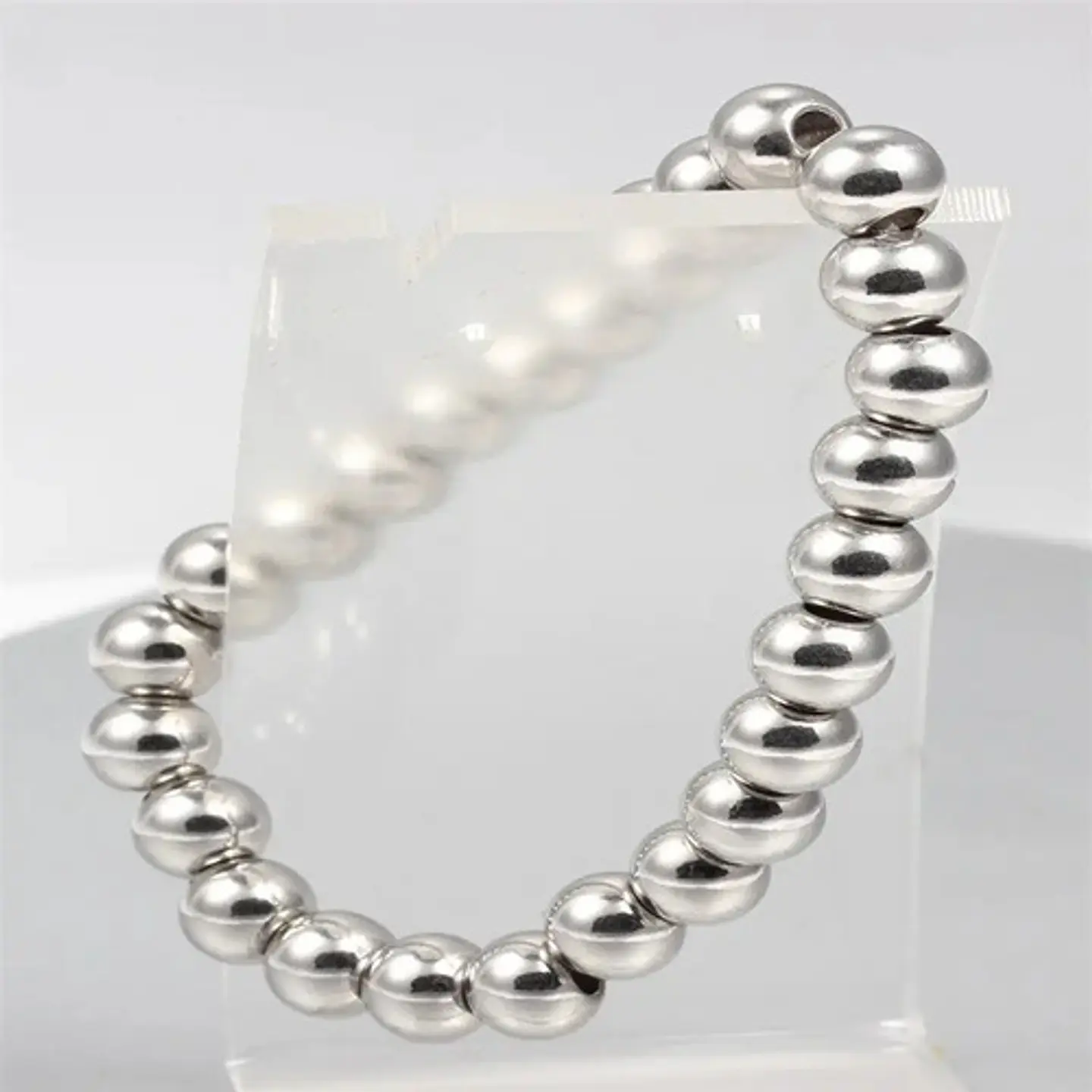 Pulsera Elastico Cuentas Acero Inoxidable Color Plata Hombre 3