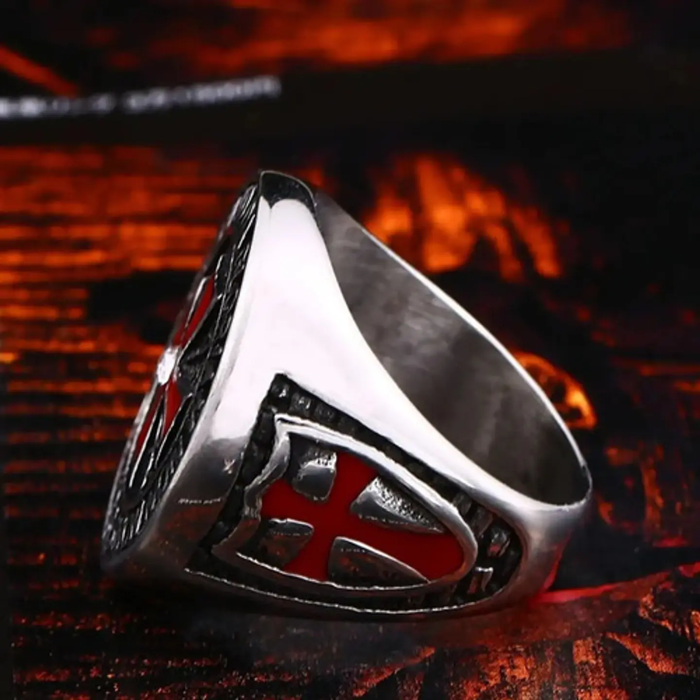 Anillo Cruz Templaria Color Plata Acero Inoxidable Hombre 7