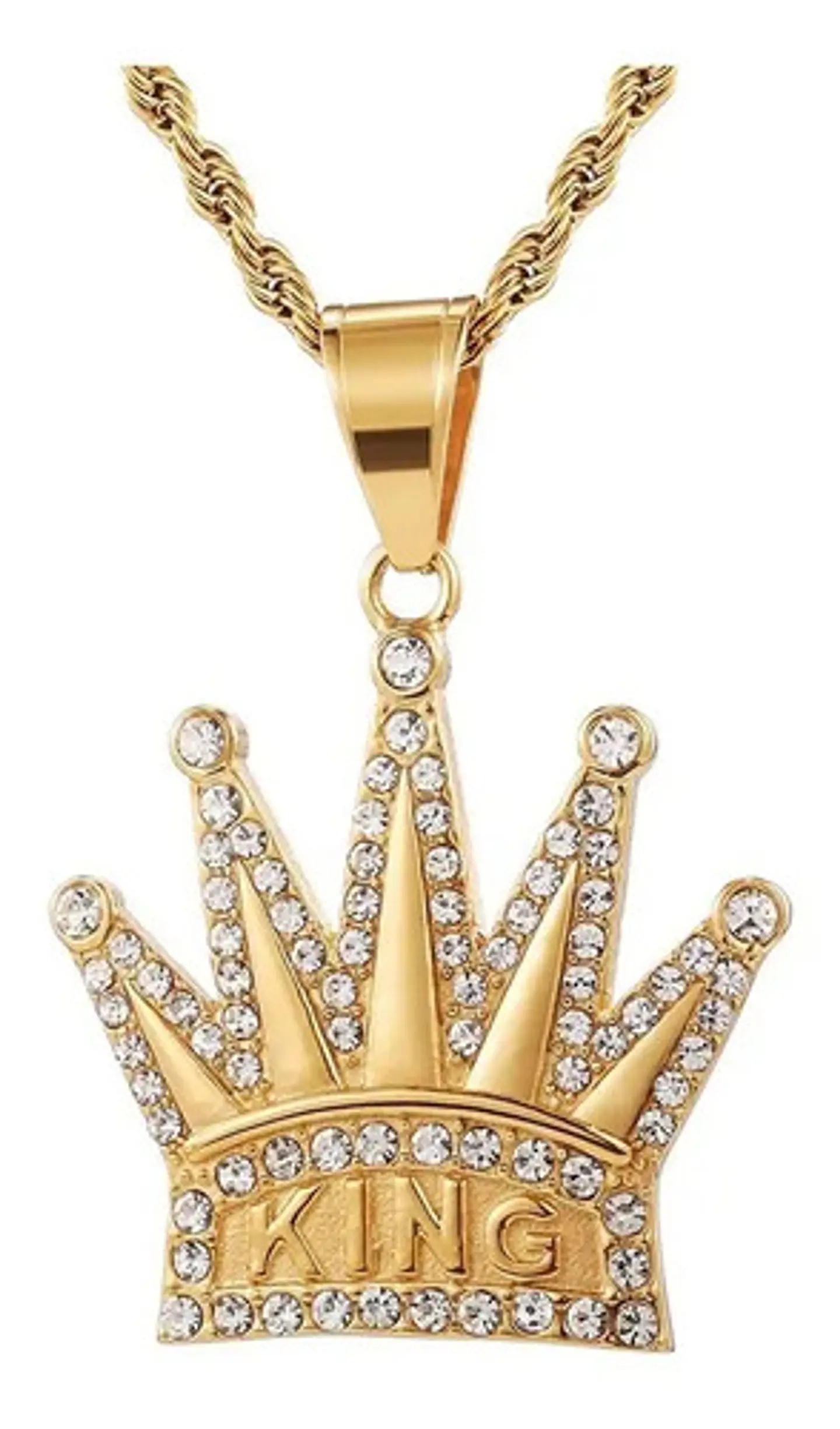 Collar Corona Rey Piedras Color Oro Acero Inoxidable Hombre 1