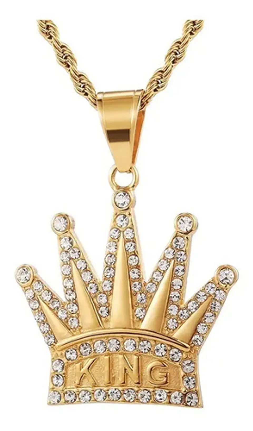Collar Corona Rey Piedras Color Oro Acero Inoxidable Hombre 1