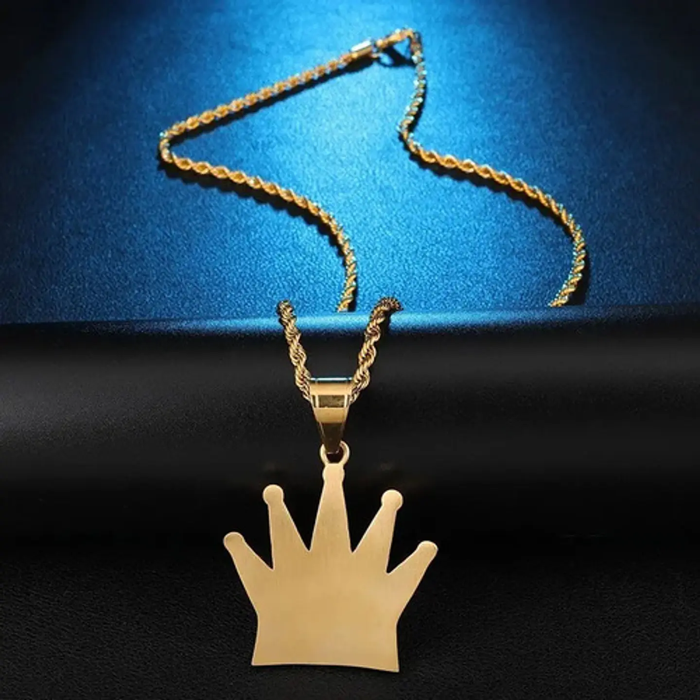 Collar Corona Rey Piedras Color Oro Acero Inoxidable Hombre 4