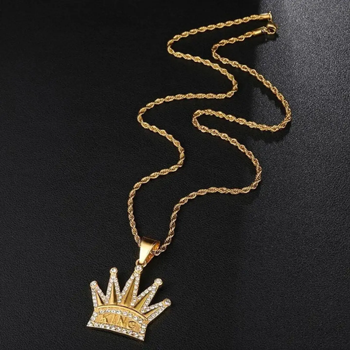 Collar Corona Rey Piedras Color Oro Acero Inoxidable Hombre 6