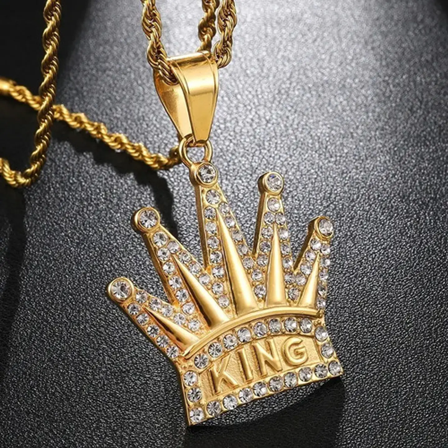 Collar Corona Rey Piedras Color Oro Acero Inoxidable Hombre 7