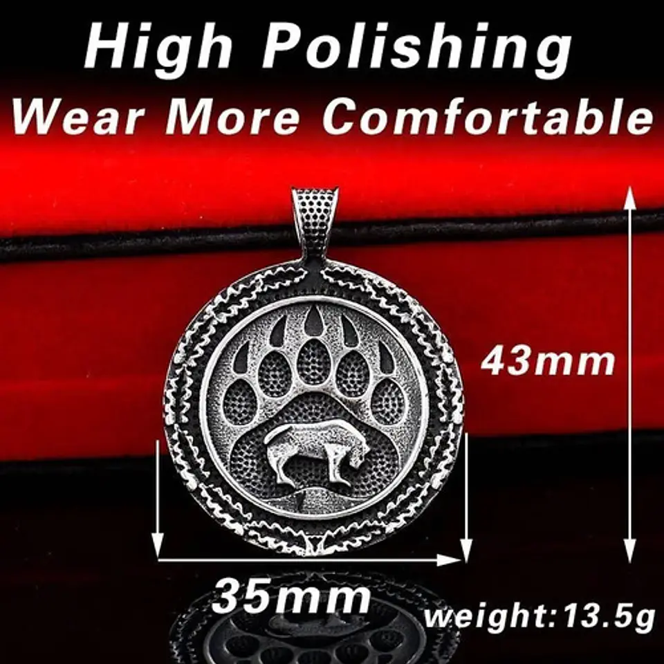 Collar Vikingo En Acero Para Hombre Dije Placa Oso Plateado 5