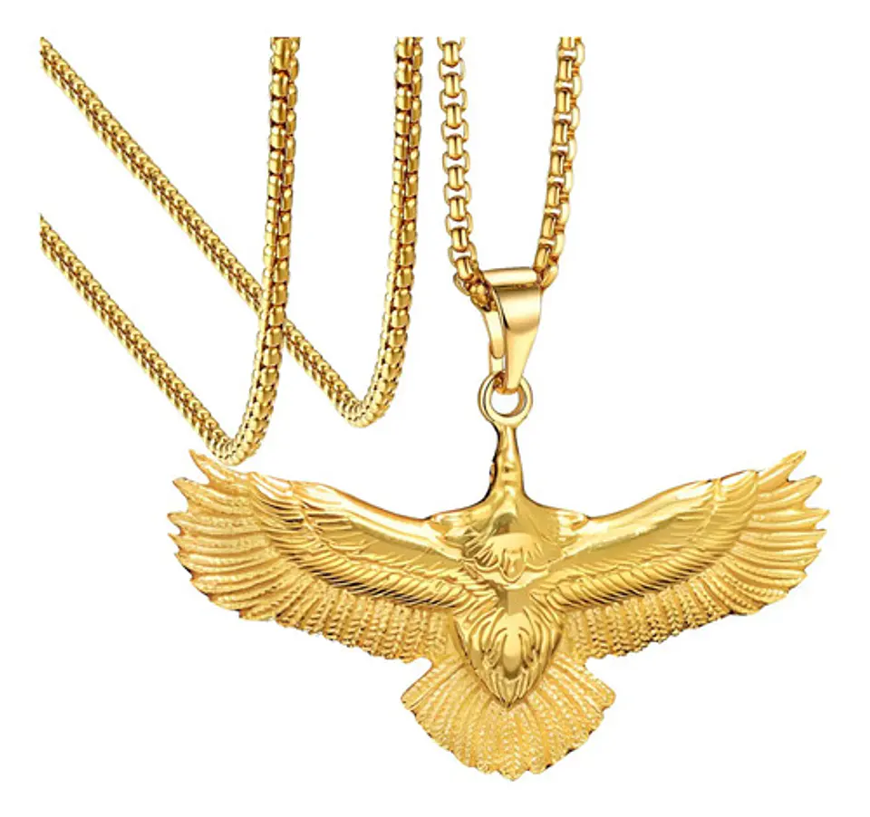 Collar Dije Aguila Hip Hop Color Oro Acero Inoxidable Hombre 1