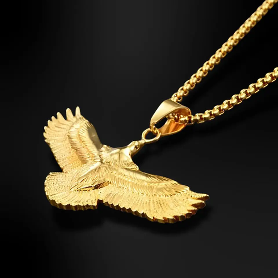 Collar Dije Aguila Hip Hop Color Oro Acero Inoxidable Hombre 5