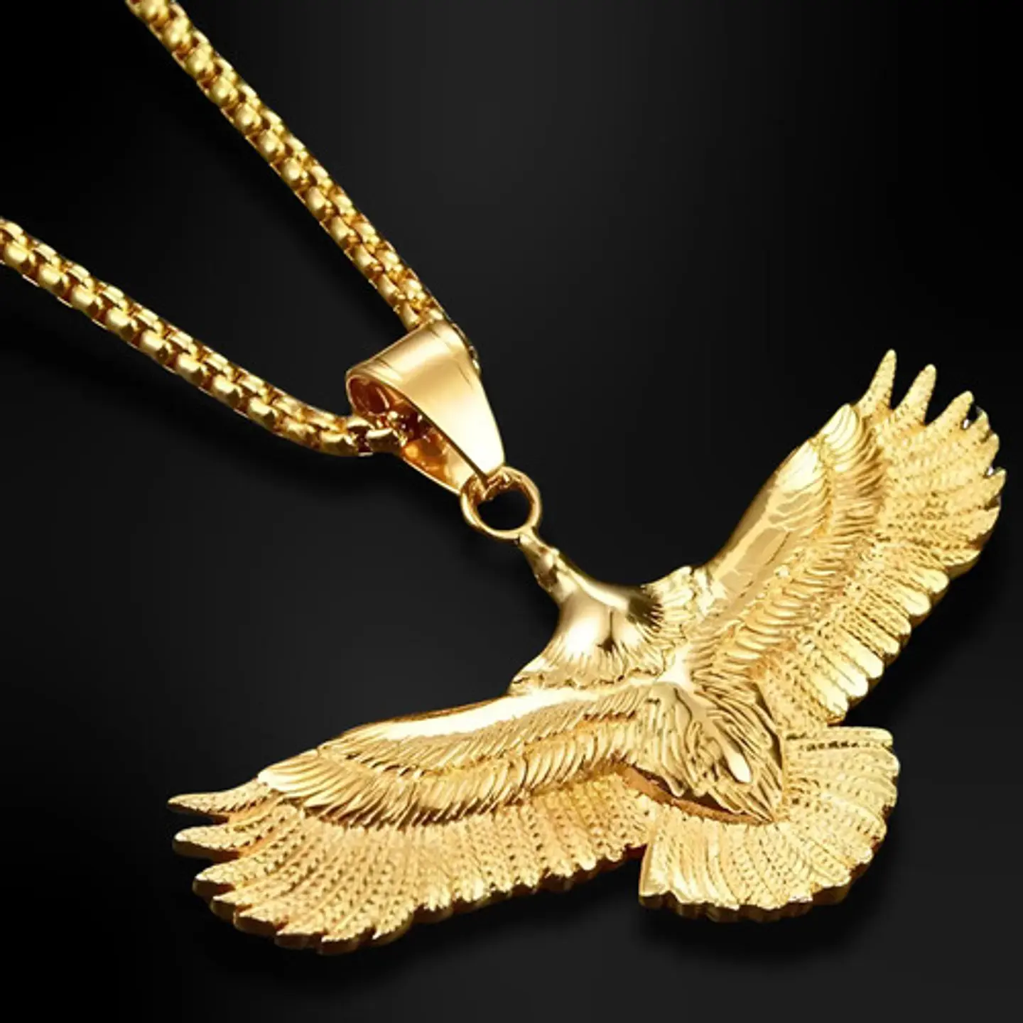 Collar Dije Aguila Hip Hop Color Oro Acero Inoxidable Hombre 7