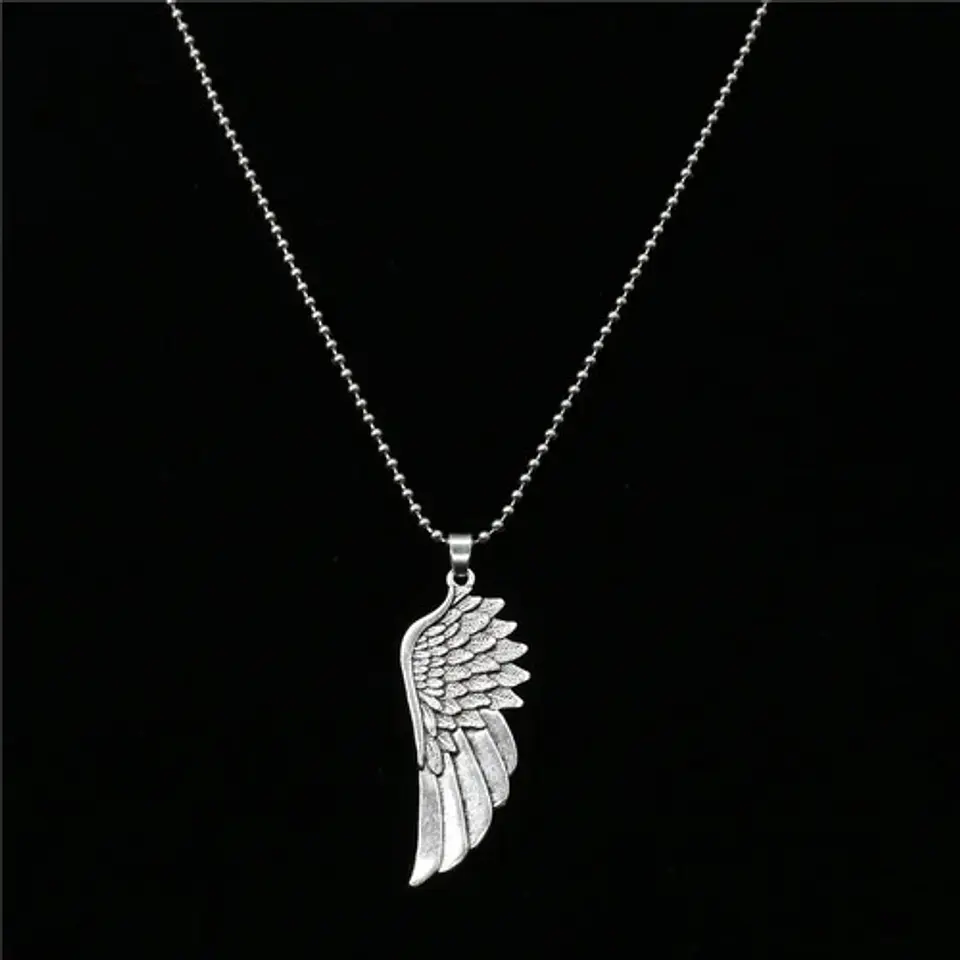 Collar Cadena Militar Dije Ala Ángel Color Plata Para Hombre 4