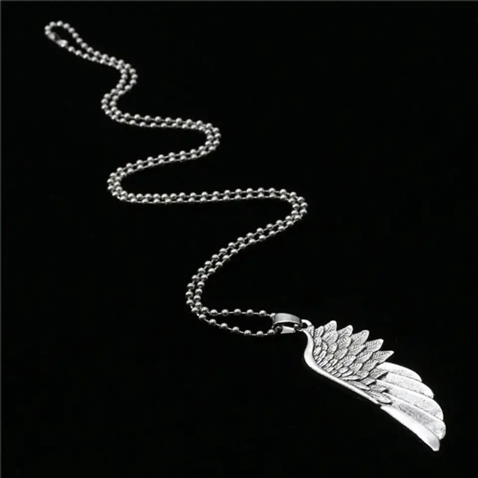 Collar Cadena Militar Dije Ala Ángel Color Plata Para Hombre 5