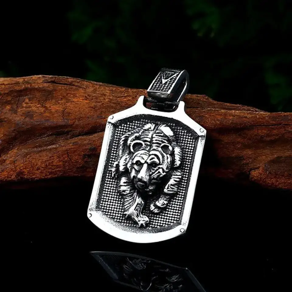 Collar Placa Oso Vikingo Color Plata Acero Inoxidable Hombre 4