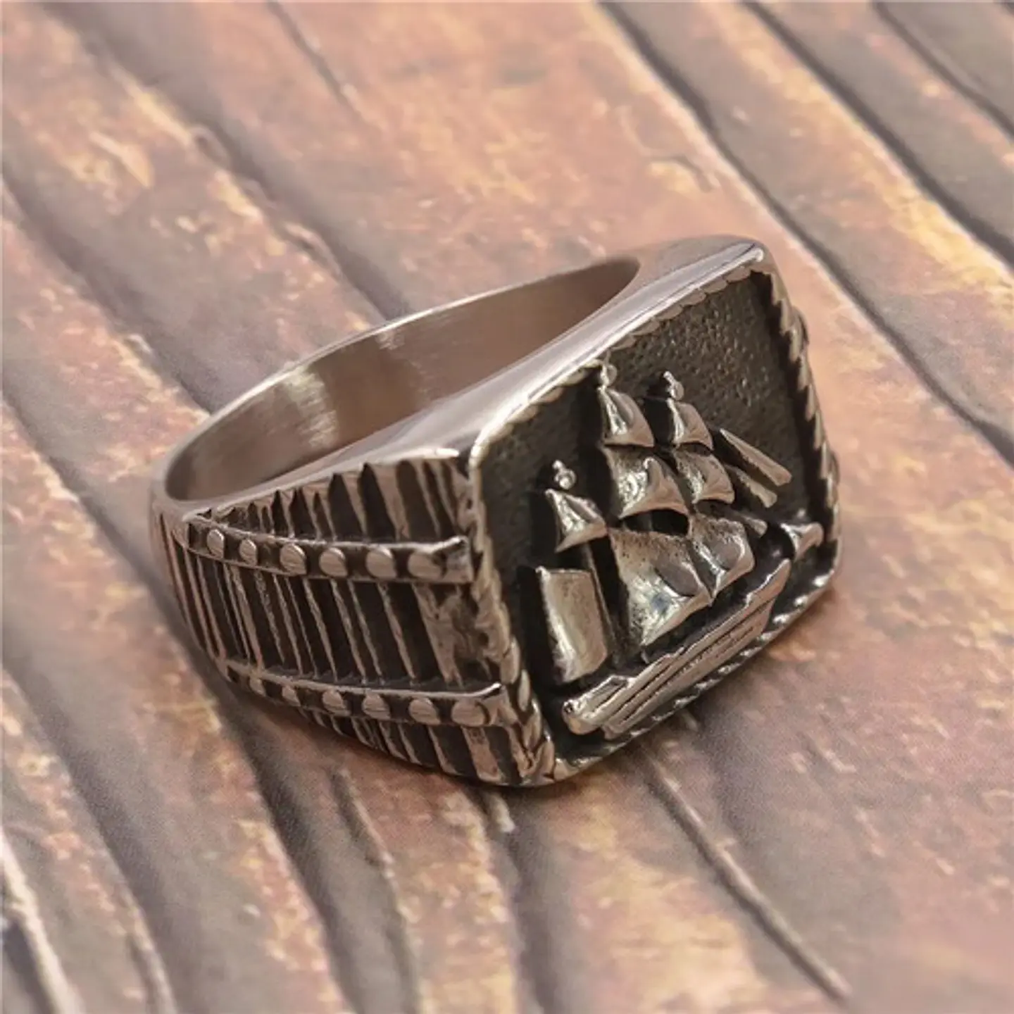 Anillo Marino Barco Mar Color Plata Acero Inoxidable Hombre 3