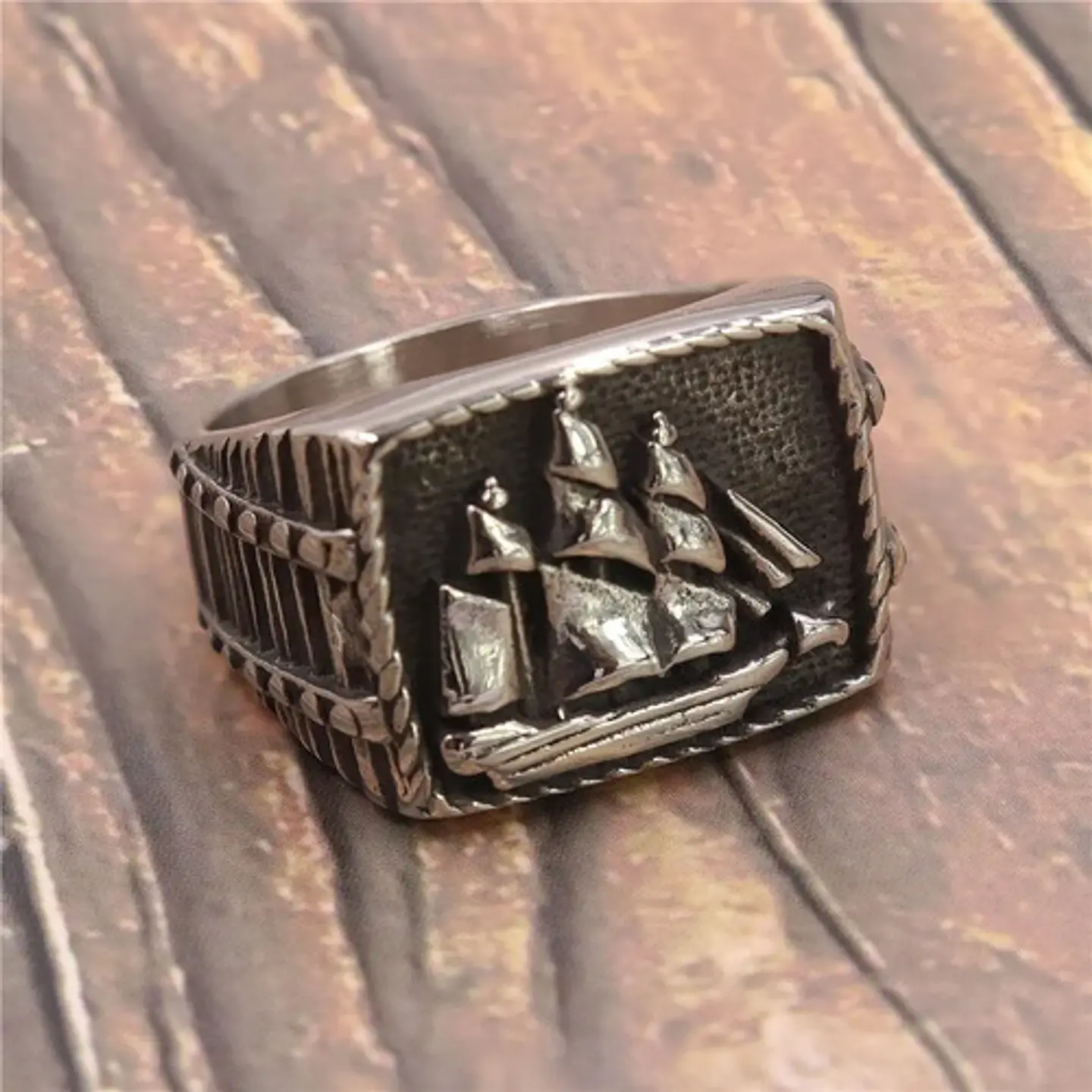 Anillo Marino Barco Mar Color Plata Acero Inoxidable Hombre 4