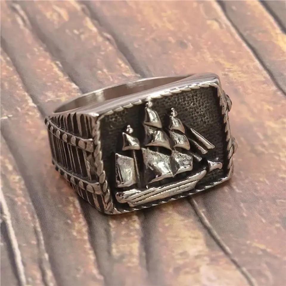 Anillo Marino Barco Mar Color Plata Acero Inoxidable Hombre 4