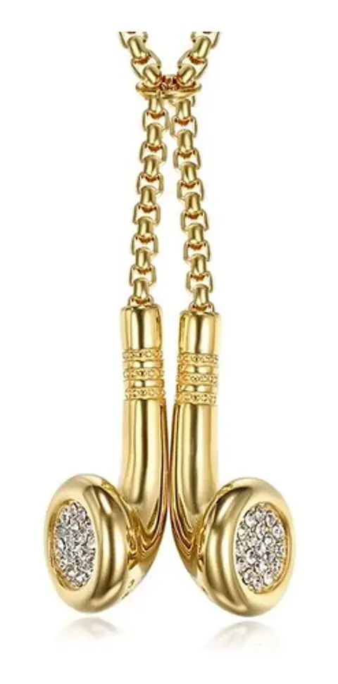 Collar Dije Audifonos Color Oro Acero Inoxidable Para Hombre