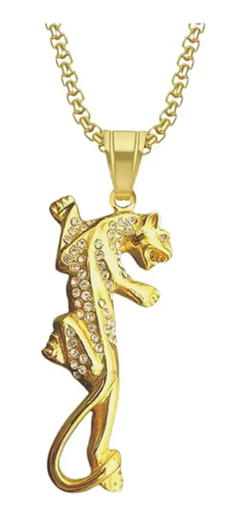 Collar Leopardo Piedras Color Oro Acero Inoxidable Hombre