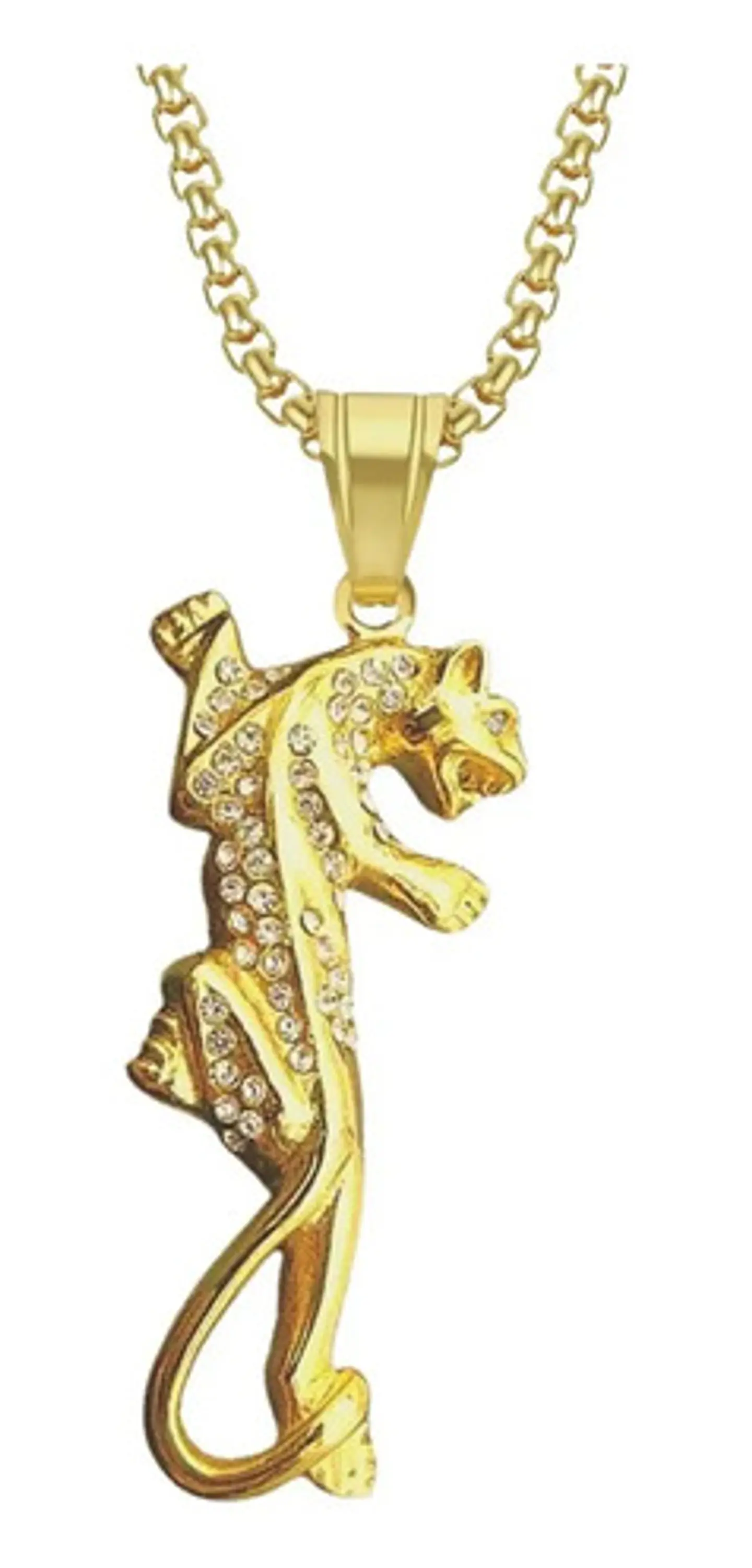 Collar Leopardo Piedras Color Oro Acero Inoxidable Hombre 1