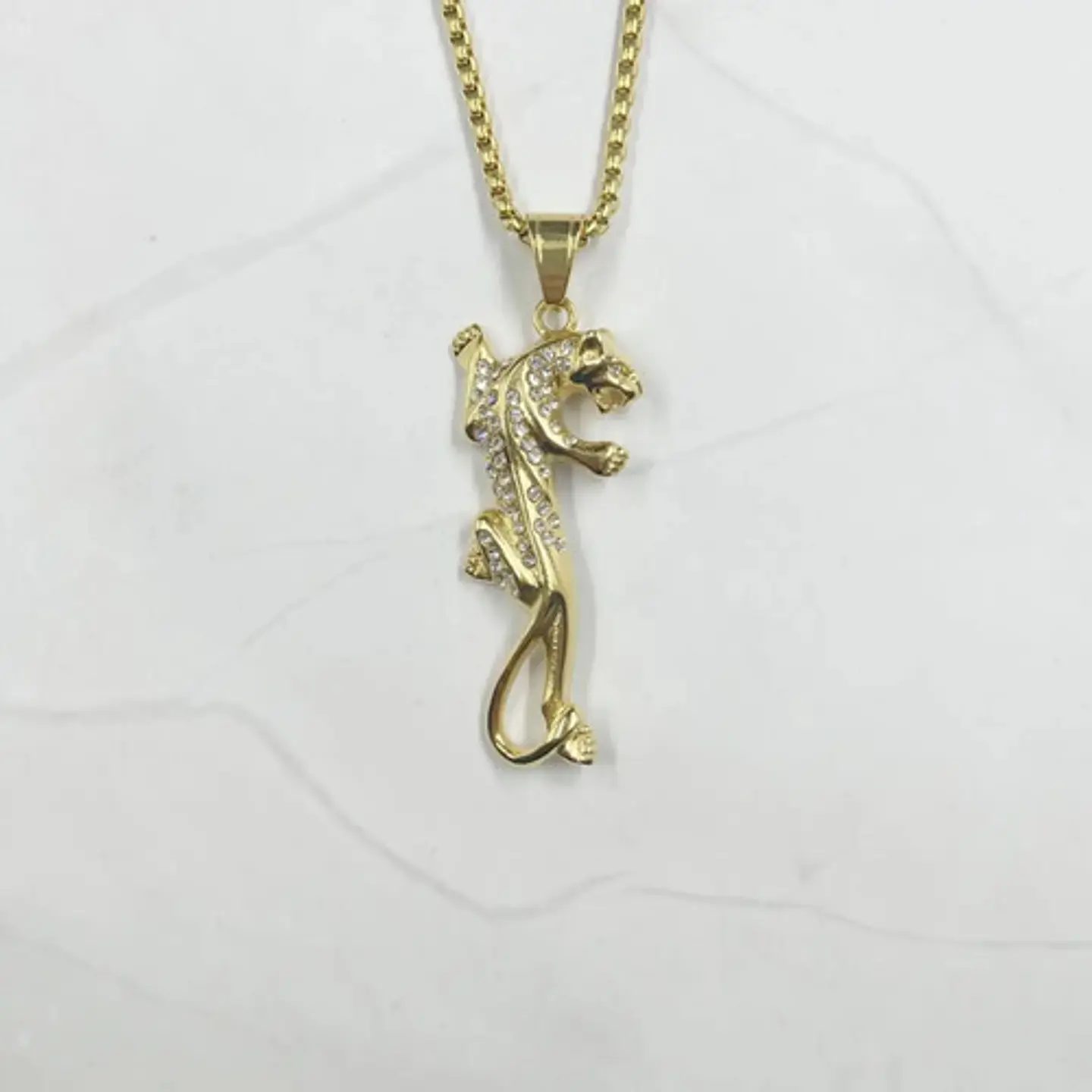 Collar Leopardo Piedras Color Oro Acero Inoxidable Hombre 4