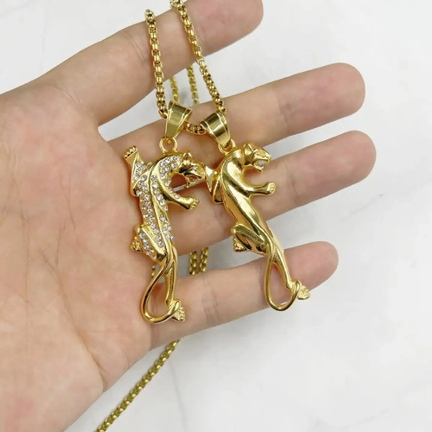 Collar Leopardo Piedras Color Oro Acero Inoxidable Hombre 5