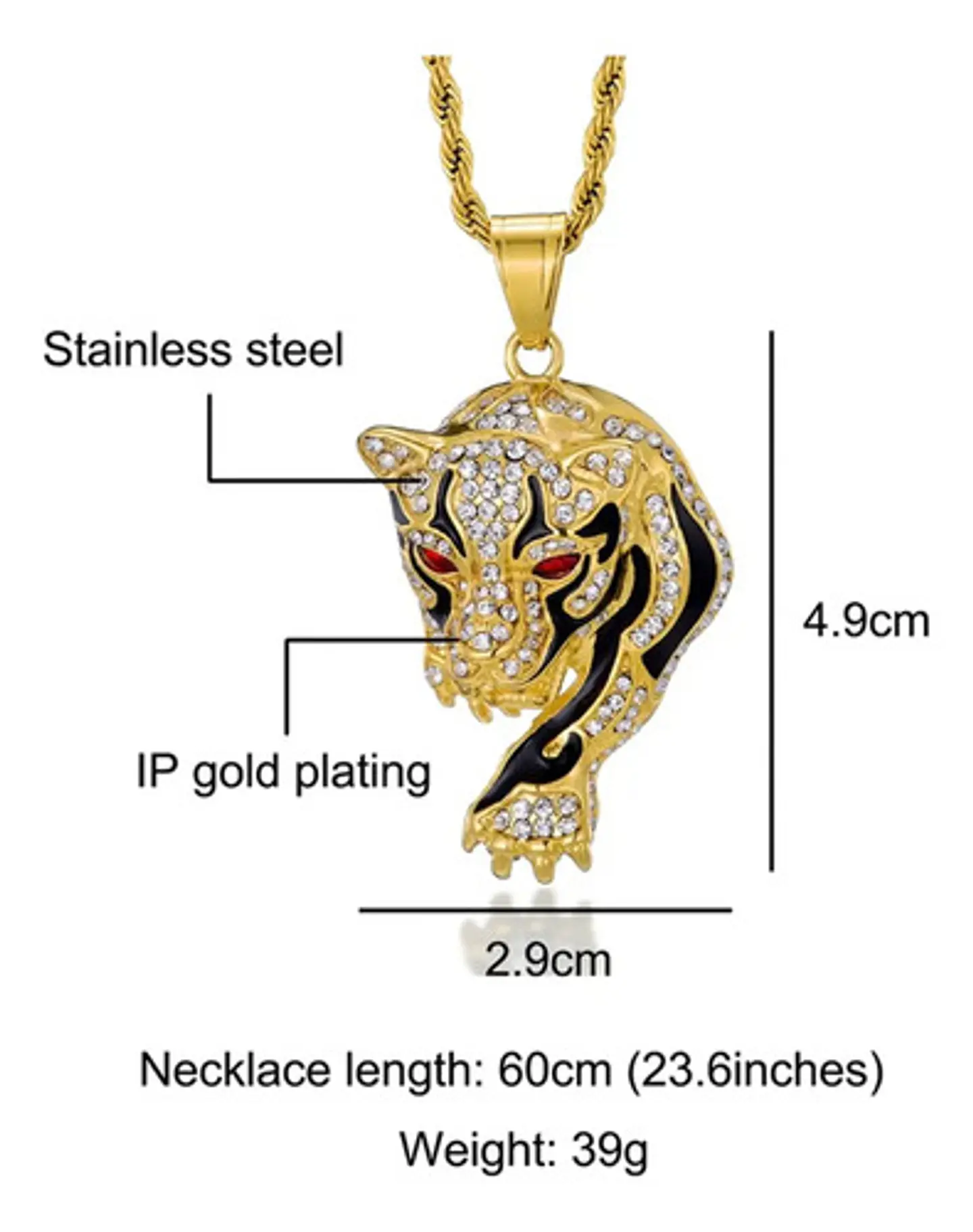 Collar Tigre Hip Hop Cz Color Oro Acero Inoxidable Hombre 2