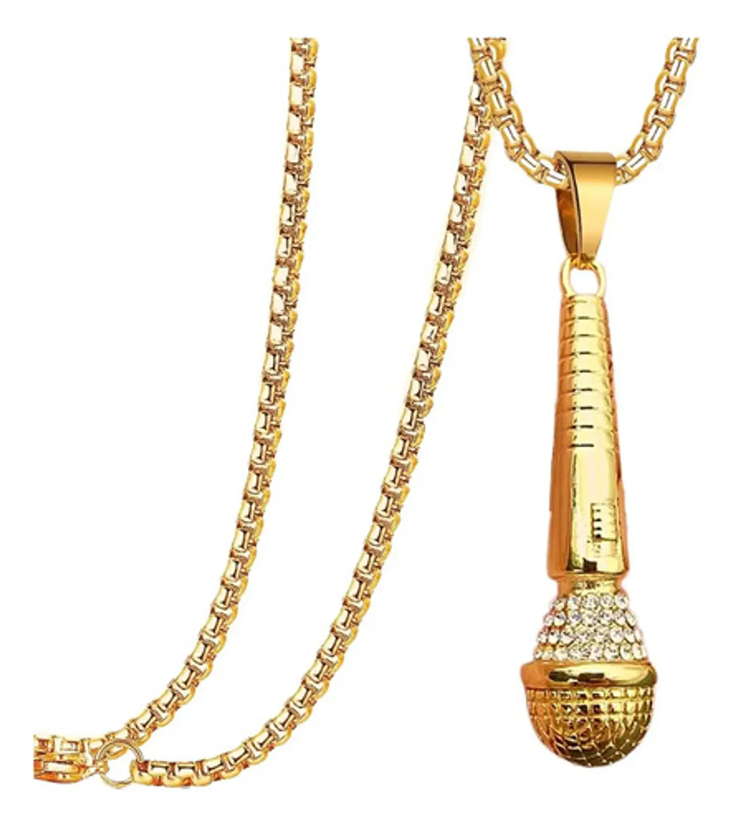 Collar Micrófono Hip Hop Color Oro Acero Inoxidable Hombre 1