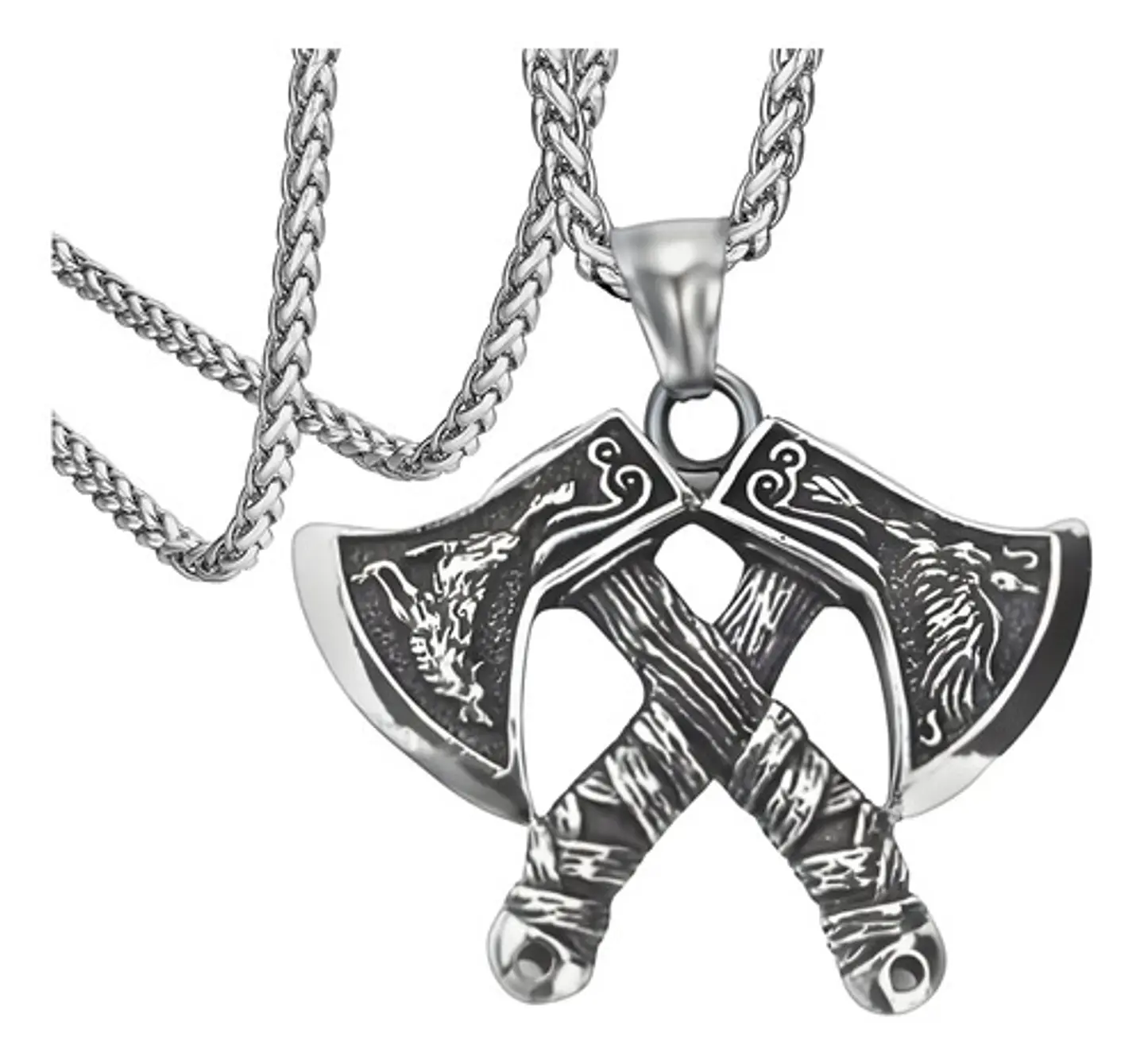 Collar Vikingo Color Plata En Acero Para Hombre Dije Hacha 1