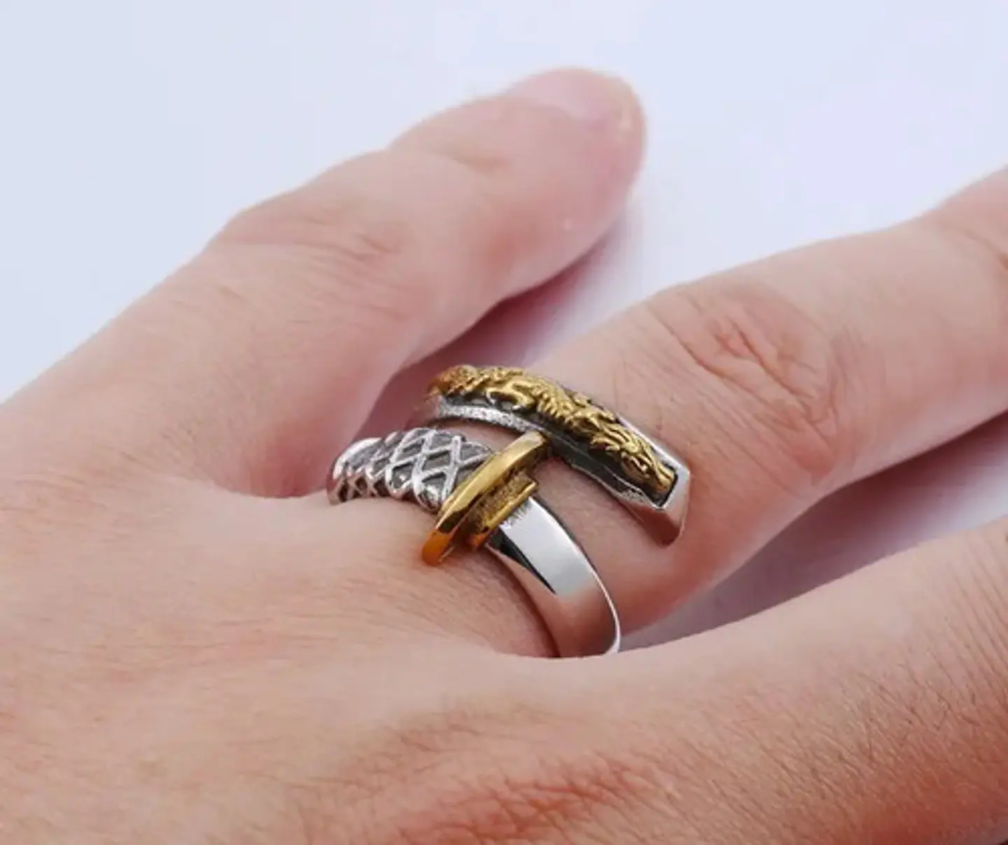 Anillo Uk Katana Espada Color Plata Acero Inoxidable Hombre 2