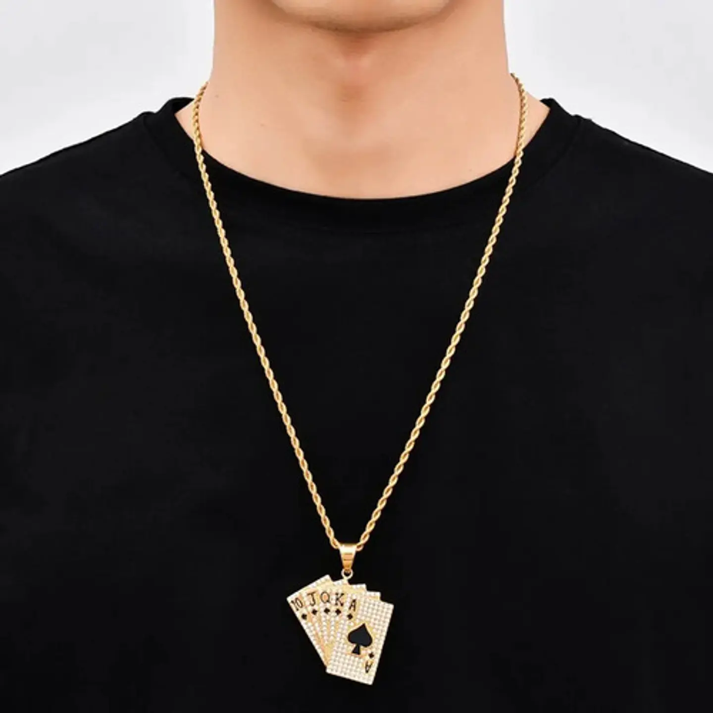 Collar Full Poker Hip Hop Color Oro Acero Inoxidable Hombre 2