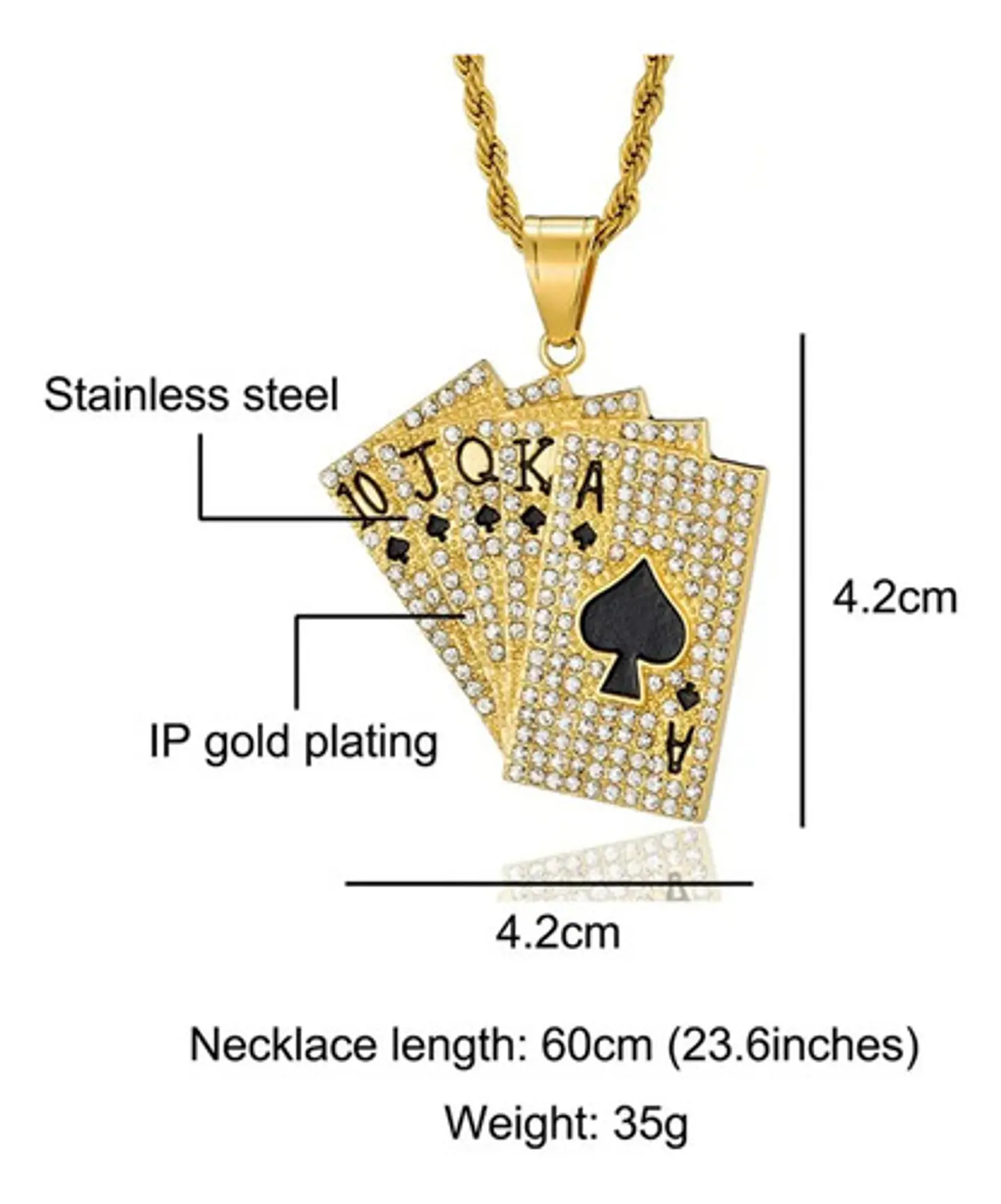 Collar Full Poker Hip Hop Color Oro Acero Inoxidable Hombre 3