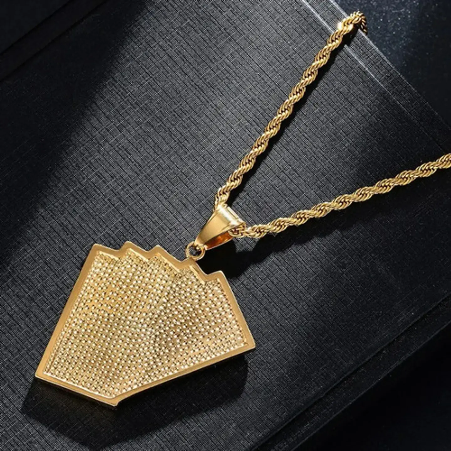 Collar Full Poker Hip Hop Color Oro Acero Inoxidable Hombre 6