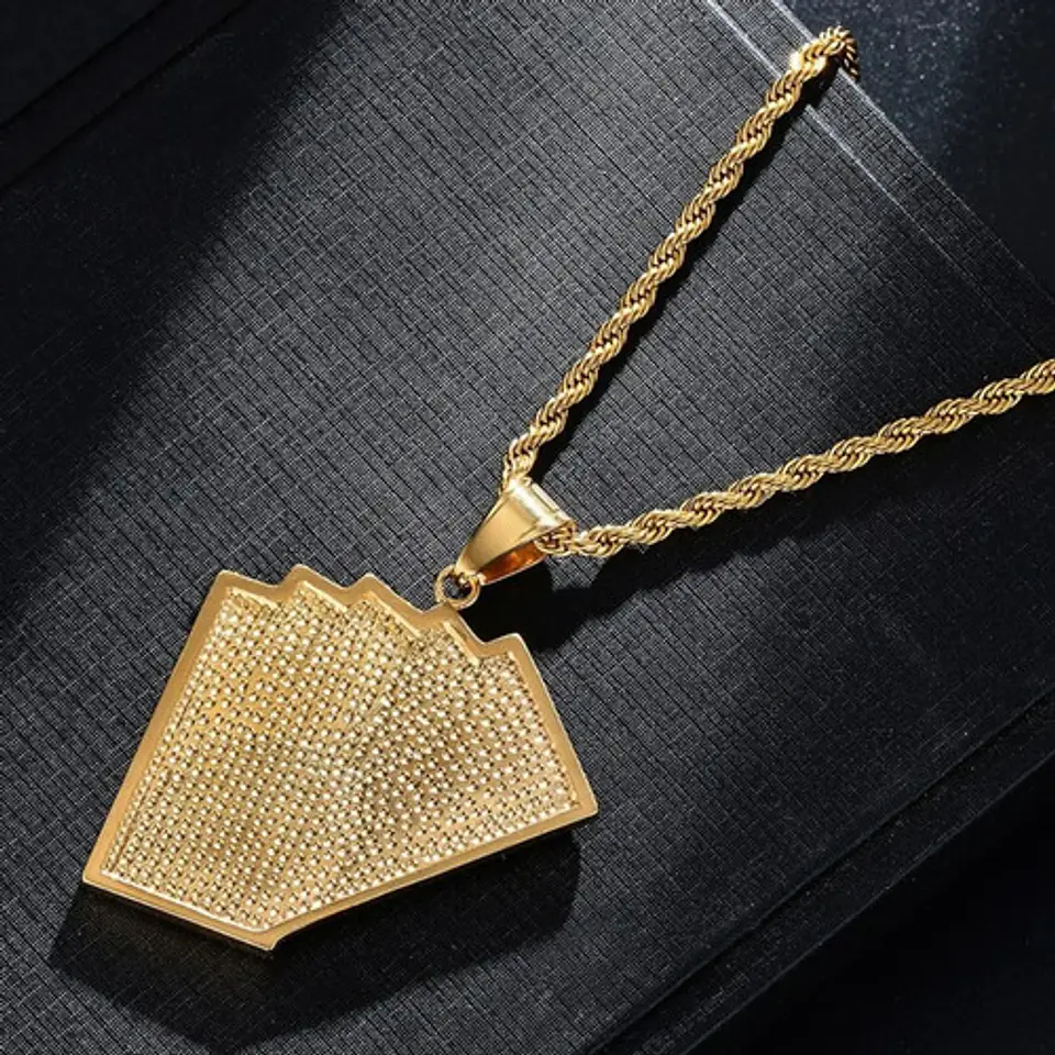 Collar Full Poker Hip Hop Color Oro Acero Inoxidable Hombre 6