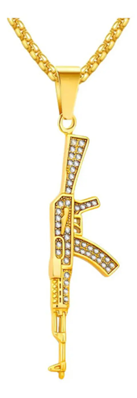 Collar Dije Ak 47 Hip Hop Color Oro Acero Inoxidable Hombre