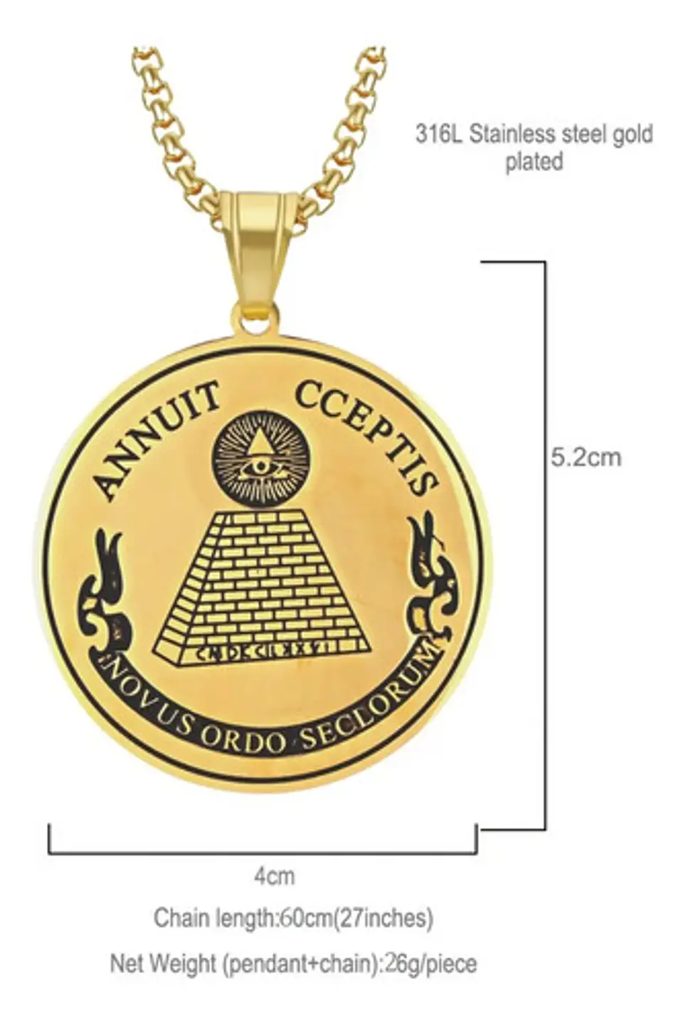 Collar Ojo Providencia Color Oro Acero Inoxidable Hombre 3