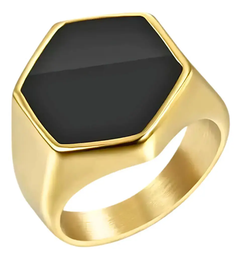 Anillo Hexagonal Clásico Color Oro Acero Inoxidable Hombre 1