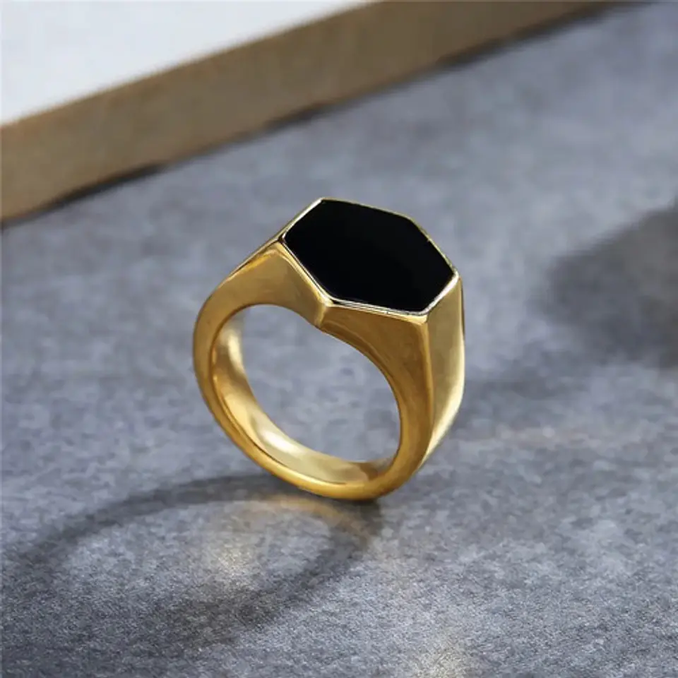 Anillo Hexagonal Clásico Color Oro Acero Inoxidable Hombre 5