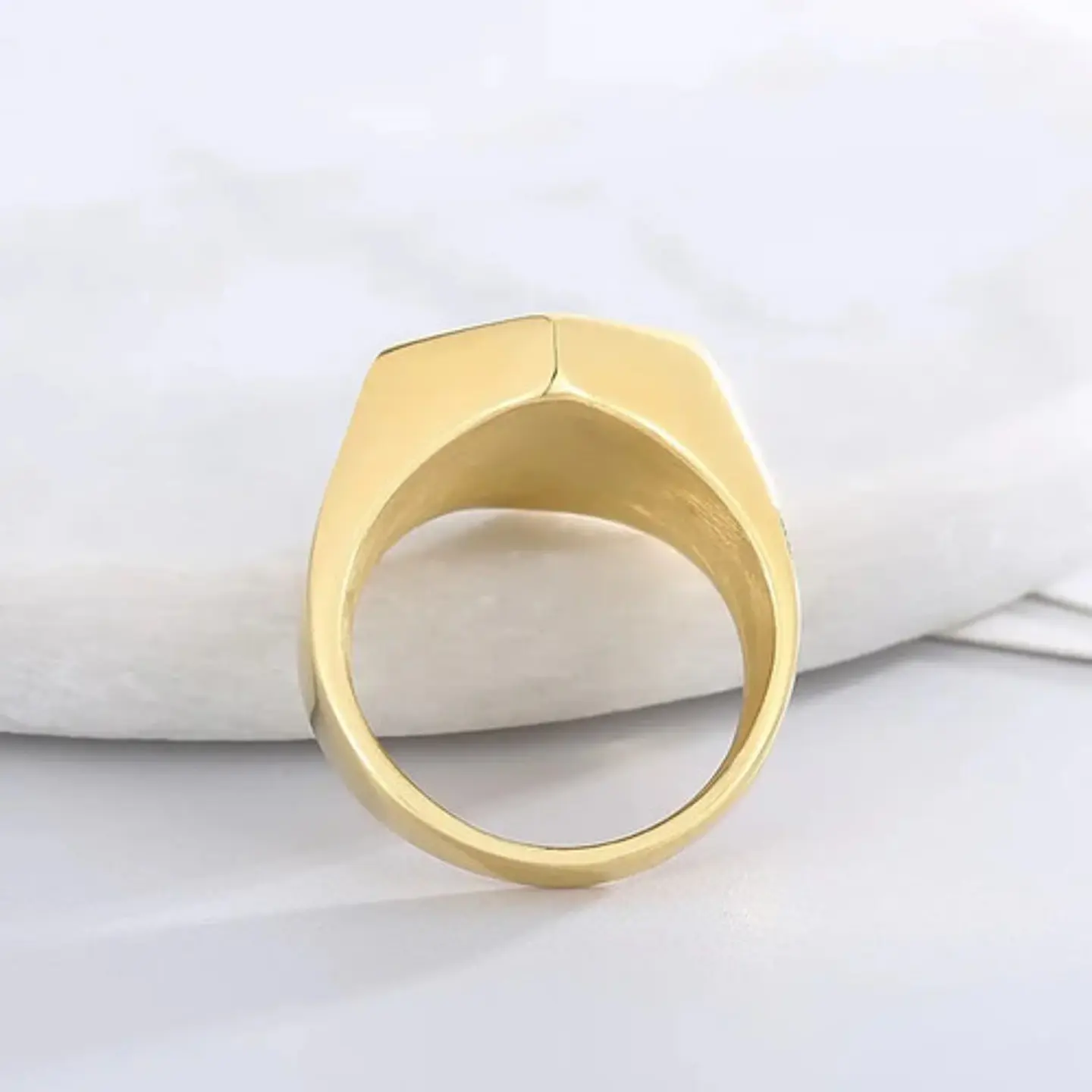 Anillo Hexagonal Clásico Color Oro Acero Inoxidable Hombre 7