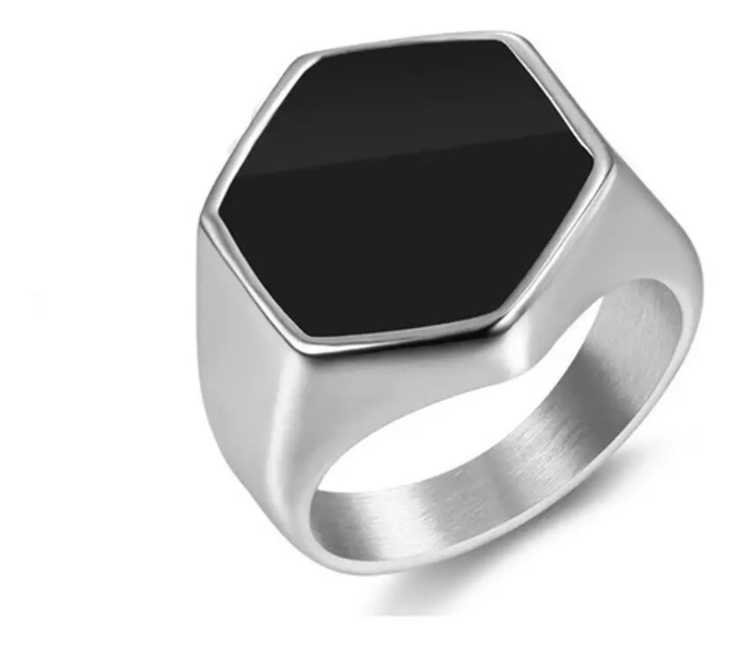Anillo Hexagonal Clásico Color Oro Acero Inoxidable Hombre 8