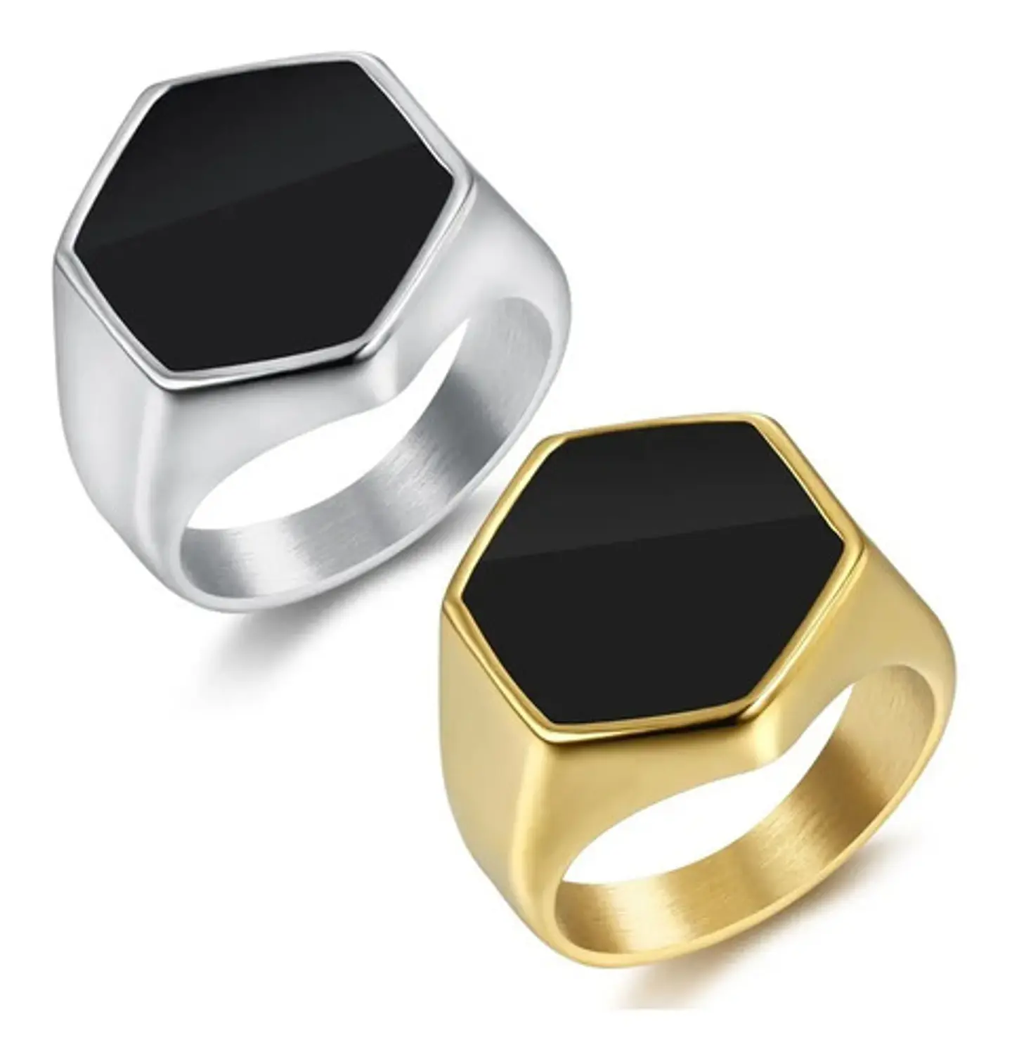 Anillo Hexagonal Clásico Color Oro Acero Inoxidable Hombre 9