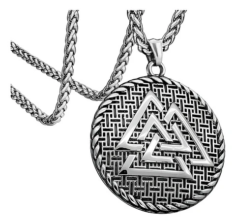 Collar Para Hombre Con Dije Vikingo Valknut Escudo Malla