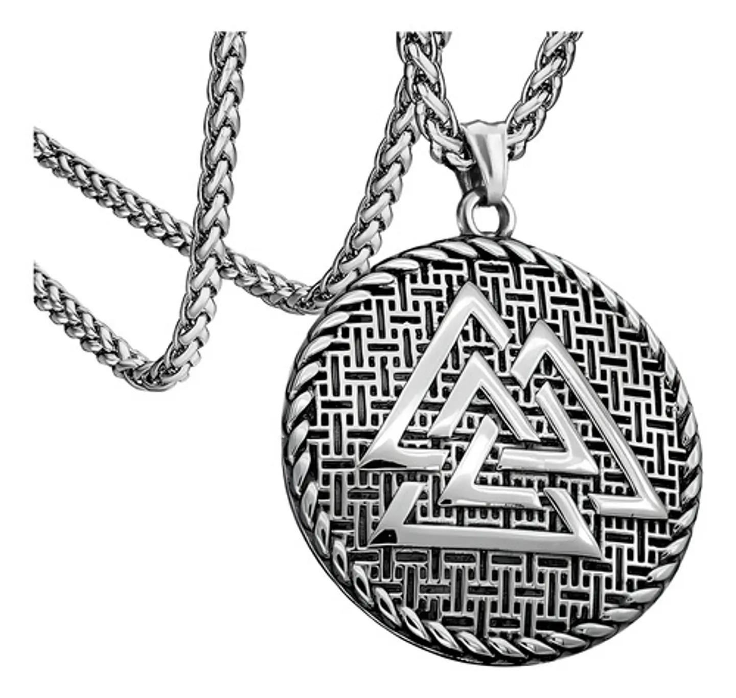 Collar Para Hombre Con Dije Vikingo Valknut Escudo Malla 1