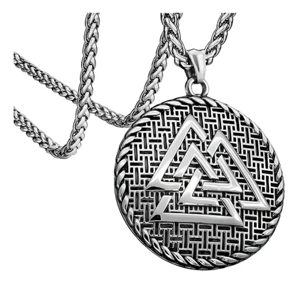 Collar Para Hombre Con Dije Vikingo Valknut Escudo Malla 1