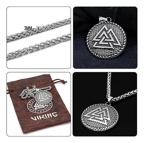 Collar Para Hombre Con Dije Vikingo Valknut Escudo Malla