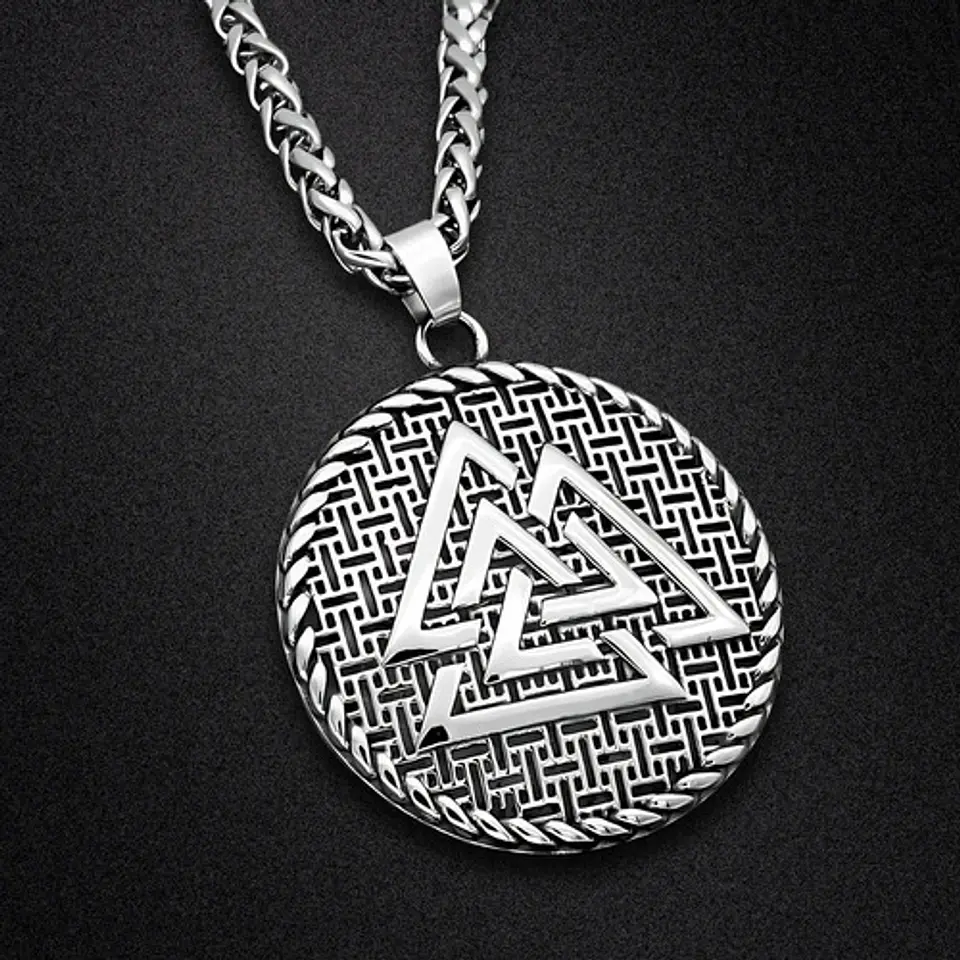 Collar Para Hombre Con Dije Vikingo Valknut Escudo Malla 6