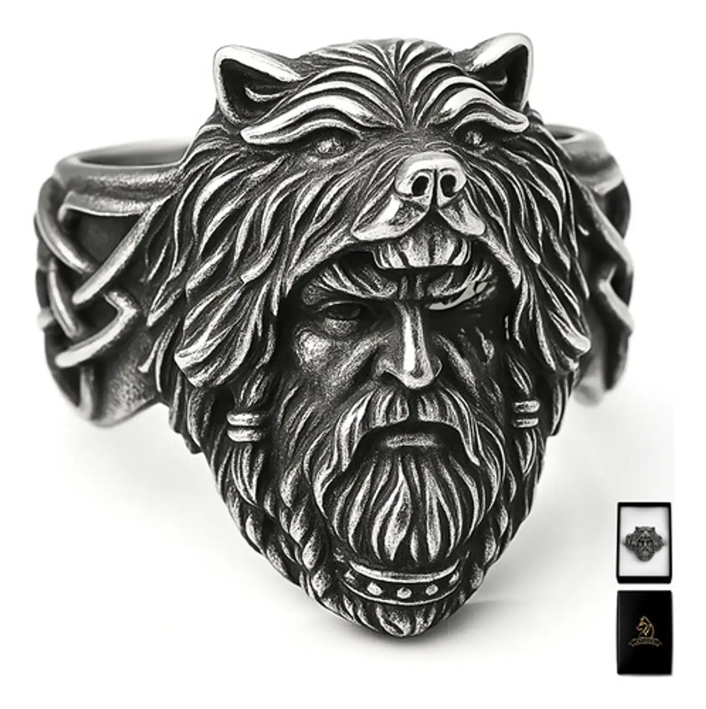 Anillo Vikingo Odin Lobo Color Plata Acero Inoxidable Hombre 1