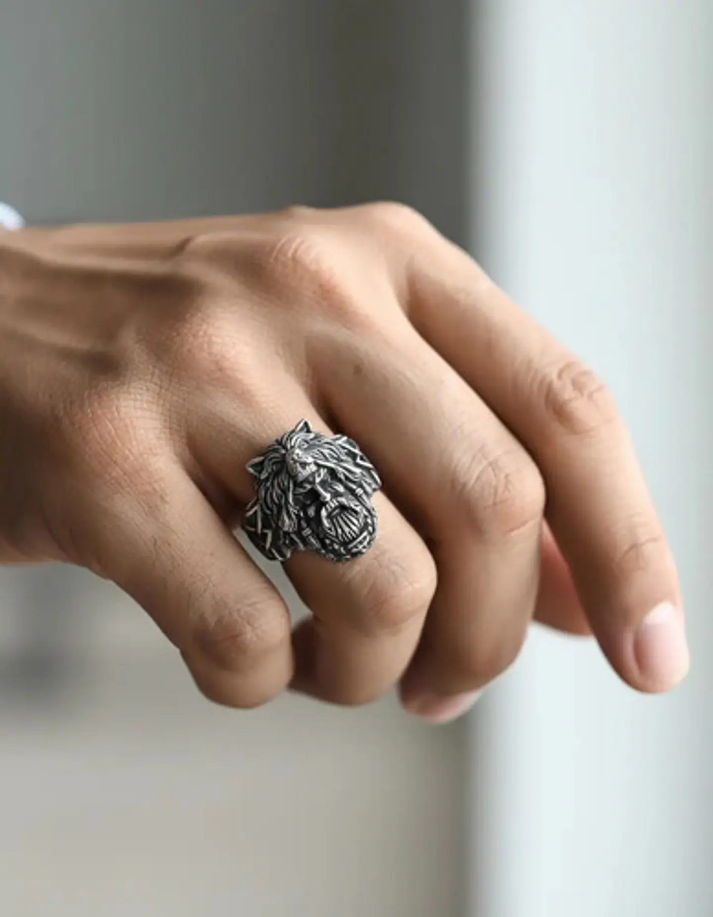 Anillo Vikingo Odin Lobo Color Plata Acero Inoxidable Hombre 2