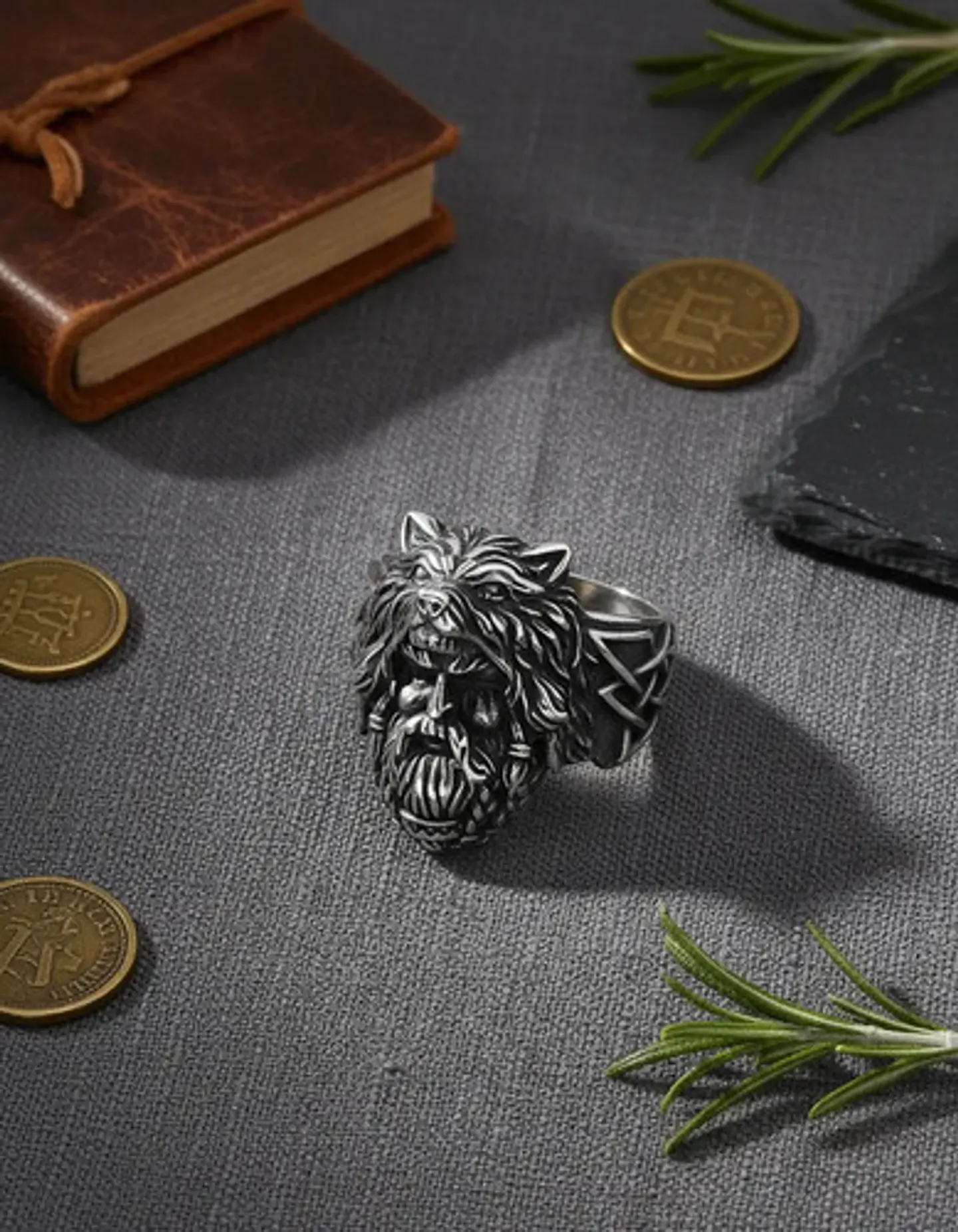 Anillo Vikingo Odin Lobo Color Plata Acero Inoxidable Hombre 5