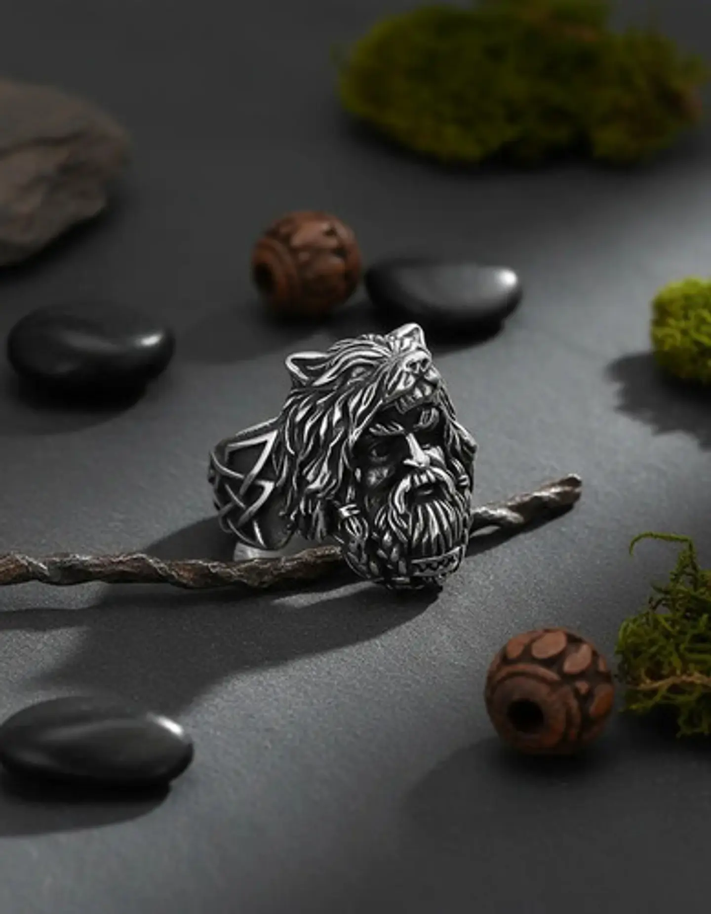 Anillo Vikingo Odin Lobo Color Plata Acero Inoxidable Hombre 7